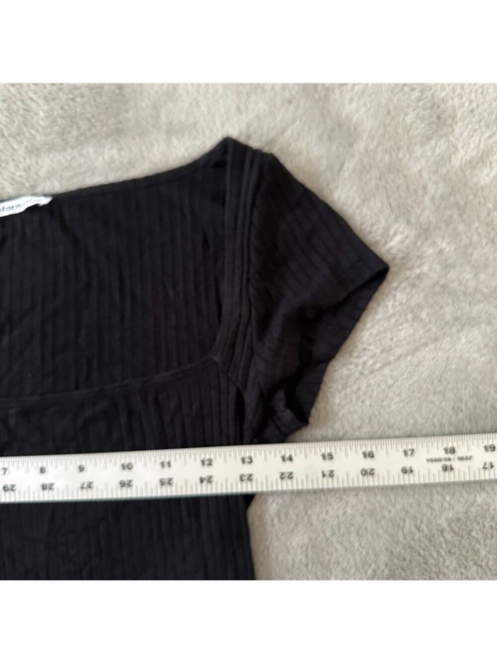 Reformation Square Neck Cap Sleeve Black Ribbed Tee Shirt SMALL - Picture 5 of 6